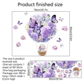 Adesivo murale con coniglio in mongolfiera con rose viola e farfalle, decoro 78x60 cm - 30*90cm