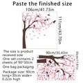 Vinilo decorativo de árbol de melocotonero rosa con aves, tamaño final de 106x111cm - 30*90CM*2 Piezas