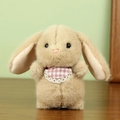 Cute brown plush rabbit keychain with a pink checkered lace bib detail - About 13cm / Tan