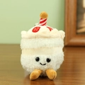 Cute plush cake pendant with strawberry embroidery and beads chain for bags - 13cm / Off White