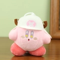 Llavero peluche de Kirby rosa con gorro blanco y astas de reno marrones - Aproximadamente 11cm / Estilo Crossover Kirby Chopper / Blanco