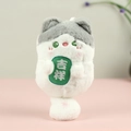 Portachiavi gatto di peluche grigio e bianco con ricamo portafortuna e occhi verdi - Auspicio / Circa 15cm