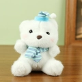 Cute white plush bear keychain wearing blue striped hat and scarf, fluffy texture charm - Polar Bear