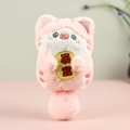 Portachiavi gatto in peluche rosa con medaglia gialla e ricamo di caratteri portafortuna - Diventare Ricco / Circa 15cm