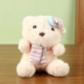 Plush bear keychain in light pink with striped sleeping hat and scarf accessory - Pink