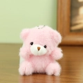 Schattige roze pluche teddybeer hanger met zacht imitatiebont en zilveren ketting - Roze beer