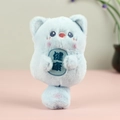 Cute light blue plush cat keychain with lucky health embroidery and soft fur texture - Health / About 15cm