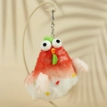 Llavero de pollito de peluche naranja degradado con ojos grandes y clip de metal - Rojo