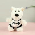 Cute white Westie plush dog pendant in panda outfit for bags and keychains - Panda Style / 12cm