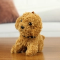 Cute light brown plush puppy keychain with curly faux fur and a golden star collar detail - Dark Brown / About 11cm