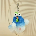 Llavero de pollito de peluche degradado azul y blanco con cresta verde y aro metálico - Azul