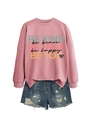 Pink crewneck sweatshirt with colorful motivational phrases and a leopard heart print - Rose Gold