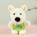 Cute white Westie plush dog in green frog vest with detailed cartoon frog embroidery - Frog Style / 12cm