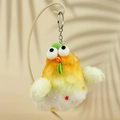 Lindo llavero de pollito de peluche amarillo con pelo verde para bolsos y accesorios - Amarillo