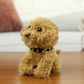 Cute brown realistic plush dog toy with a black star collar on a soft background - Tan / About 11cm