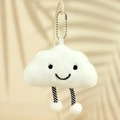Weißer Wolken Plüsch Schlüsselanhänger mit Stickerei-Gesicht und gestreiften Beinen - Wolke Lächeln Stil / Mini-Größe / Weiß