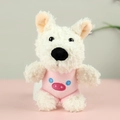 Cute white Westie plush keychain puppy in pink pig outfit with blue embroidery - Pigs Style / 12cm