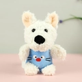 Cute white puppy plush keychain wearing light blue overalls with cartoon embroidery - Cat Style / 12cm