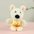 Cute white plush puppy keychain wearing a bright yellow duckling vest accessory - Duck Style / 12cm