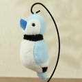 Cute light blue plush bird keychain charm with soft faux fur and black metal hook - Blue