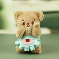 Cute plush bear keychain in white apron with red heart and soft brown fur texture - Brown