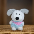 Süßer Plüschhund Schlüsselanhänger in Blau und Weiß mit rosa Halstuch und flauschigen Ohren - Ca. 14cm / Blau