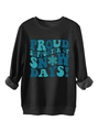 Detail of black sweatshirt showing thick grey fleece lining and snow day graphic print - Black