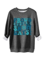 Detail view of thick white fleece lining on dark grey sweatshirt with snow days print - Dark Gray