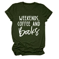 Detail of army green crewneck T-shirt with white WEEKENDS COFFEE AND BOOKS print - S / Army Green (White Font)
