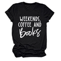 Detail of black cotton T-shirt featuring Weekends Coffee and Books white print - S / Black (White Font)