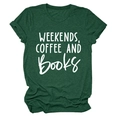 Detail of forest green crewneck T-shirt with white WEEKENDS COFFEE AND BOOKS print - S / Retro Green (White Font)