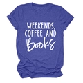 Flat lay of royal blue heather t-shirt featuring Weekends Coffee and Books white typography - S / Retro Blue (White Font)
