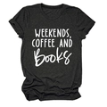 Flat lay of charcoal grey cotton t-shirt with weekends coffee and books print - S / Heather Gray (White Font)