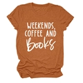 Detail of burnt orange t-shirt with white 'Weekends, Coffee and Books' slogan text - S / Burnt Orange (White Font)