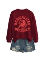 Détail du sweat-shirt bordeaux avec slogan rose et finitions des manches en bord-côte - S / Bordeaux