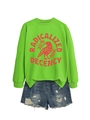 Tenue femme avec sweat-shirt vert citron graphique et short en jean effiloché à plat - S / Vert Fluorescent