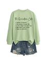 Green long sleeve sweatshirt with The Grandma Code print and ripped denim shorts set - Olive Green Sweatshirt (Black Font)