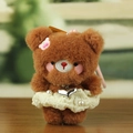 Ciondolo orsetto di peluche marrone con abito in pizzo crema e ciondolo a cuore - Orso