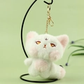 Cute white plush cat keychain with soft fur and pink embroidery for bag accessories - White / About 13cm