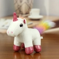 Süßer weißer Einhorn-Plüsch-Schlüsselanhänger mit rosa Glitzerhorn und Regenbogenmähne - Stehender Stil (01) / Stehend Weiß