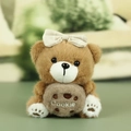 Porte-clés ours en peluche marron avec nœud à carreaux et accessoire biscuit brodé - Brun Foncé