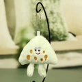 Cute green plush toast keychain with embroidered smiling face and silver ball chain - Triangle Beige