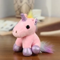 Pink plush unicorn keychain with purple sequins and rainbow mane in a sitting pose - Pink (Sitting Style)
