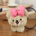 Cute beige plush teddy bear hair tie with pink bow and embroidered face details - Red Bow Style / Red