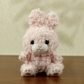 Pink plush rabbit keychain with curly fur and a pink checkered lace bib accessory - Rabbit / Pink Rabbit