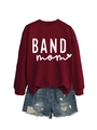 Detail of burgundy BAND mom sweatshirt with heart print and distressed denim shorts - Wine Red (White Font)