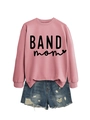 Detail of pink long sleeve sweatshirt featuring black BAND mom text and heart graphic - Rose Gold (Black Font)