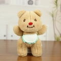 Süßer brauner Plüschbär Schlüsselanhänger mit weißem Lätzchen und roter Nase - Ca. 16 cm / Butterbär-Stil