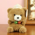 Cute brown plush bear toy wearing a beige letter C cap and colorful metal bells - Approx. 16cm / Bear