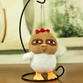 Cute brown and white plush rooster keychain with red comb on a gold chain - Cute Tired Chick / 14cm